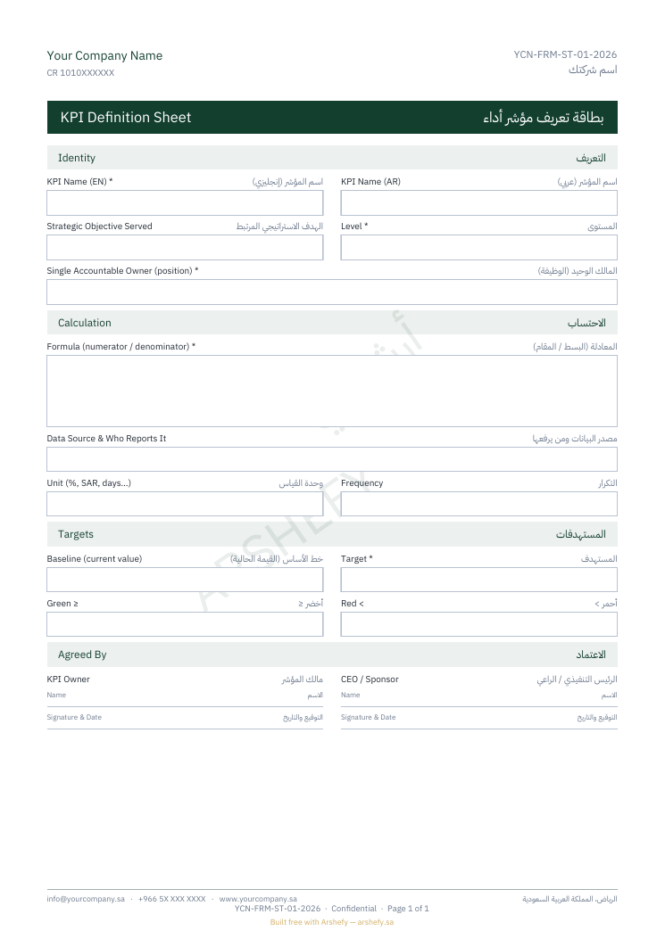 بطاقة تعريف مؤشر أداء